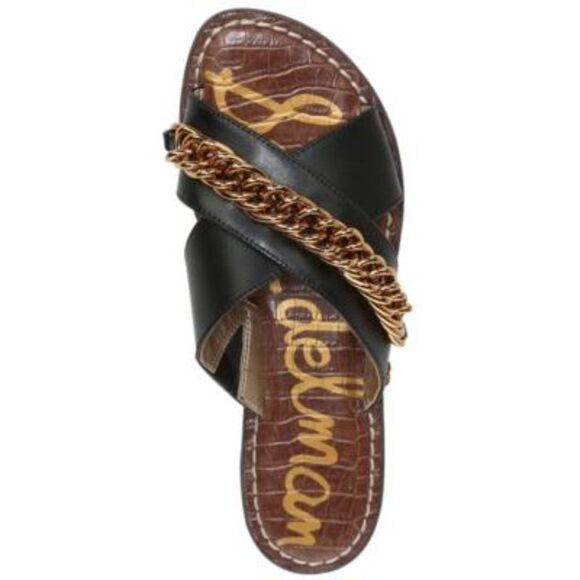 NWT SAM EDELMAN Womens Black Strap Chain Gabrie  Leather Slide Sandals 6.5 M - Picture 4 of 5
